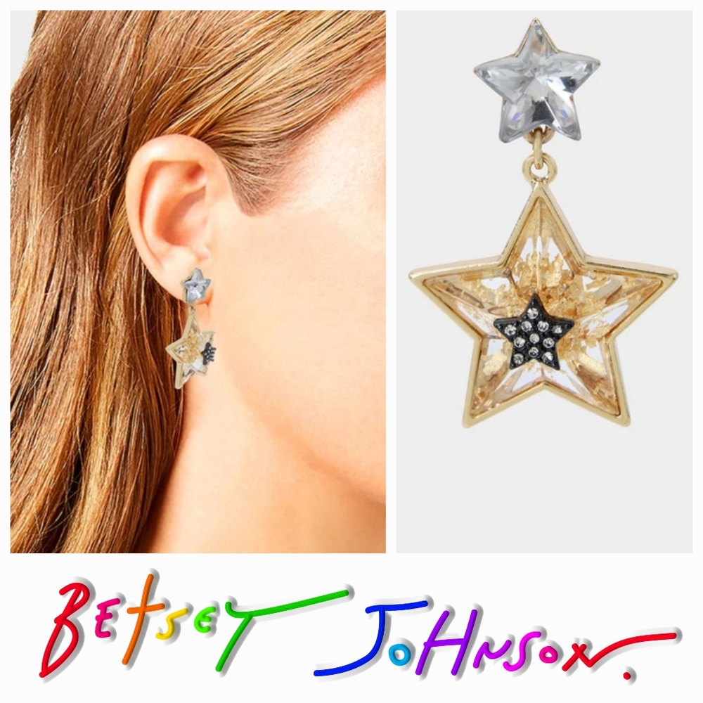 Betsey Johnson Celestial Punk Star Drop Crystal Earrings